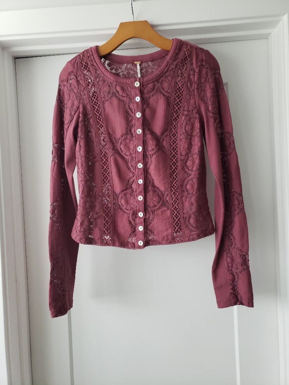 FREE PEOPLE Jae Sheer Lace Knit Long Sleeve Top SIZE S